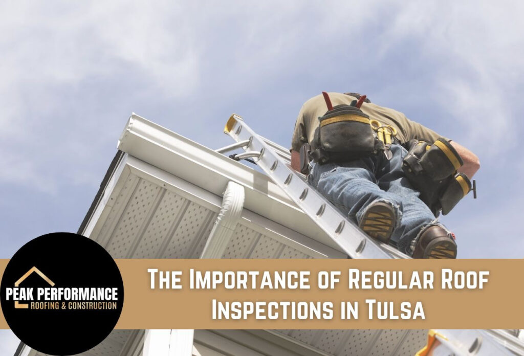 Professional roofer inspecting gutters on residential home in Tulsa