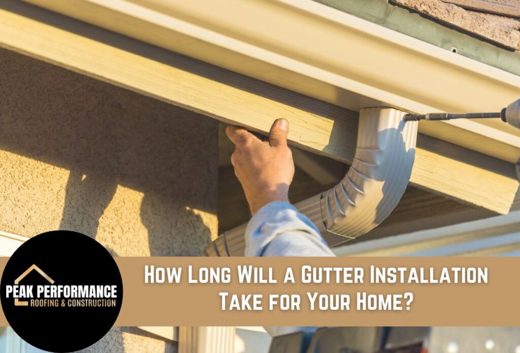 Professional gutter installation worker fitting white gutters on residential home