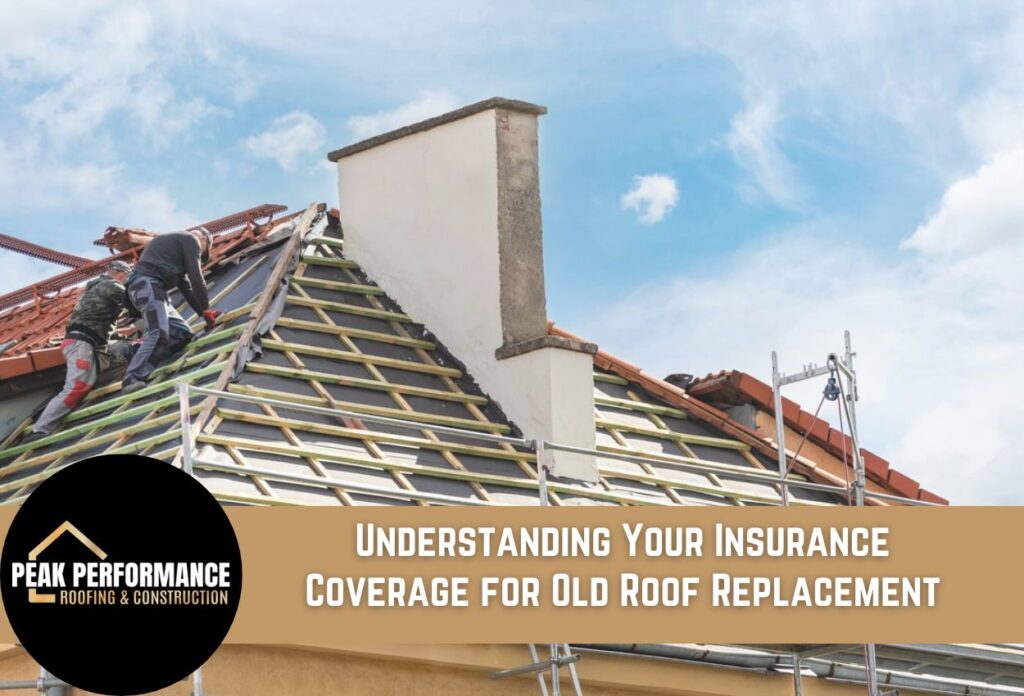 Roofer installing new roof tiles on residential home with exposed rafters and chimney
