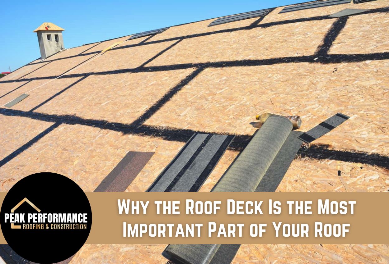 Roof deck construction with protective materials on a sunny day