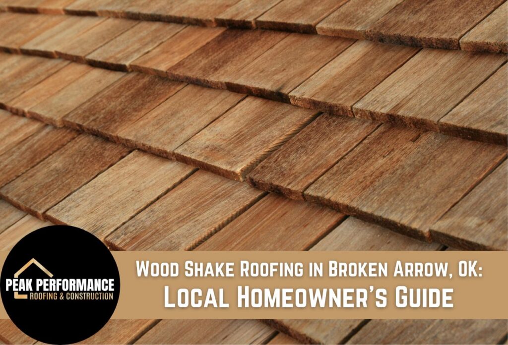 Close-up view of wood shake roofing in Broken Arrow, Oklahoma.